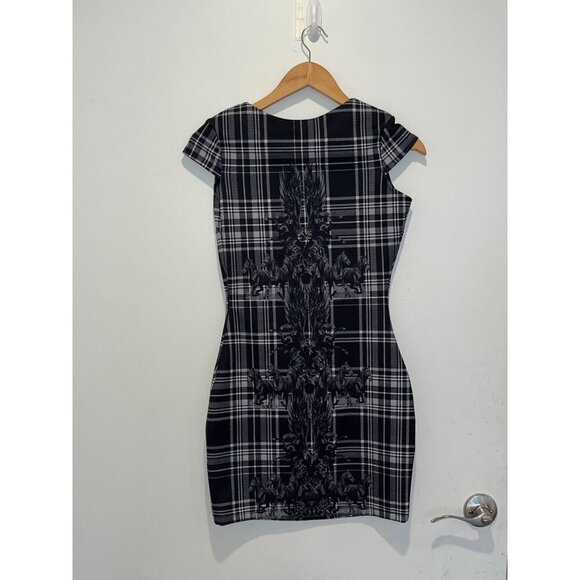 Philipp Plein Black & White Plaid Cap Sleeve Bodycon Graphic Women's Dress Size - Picture 5 of 11